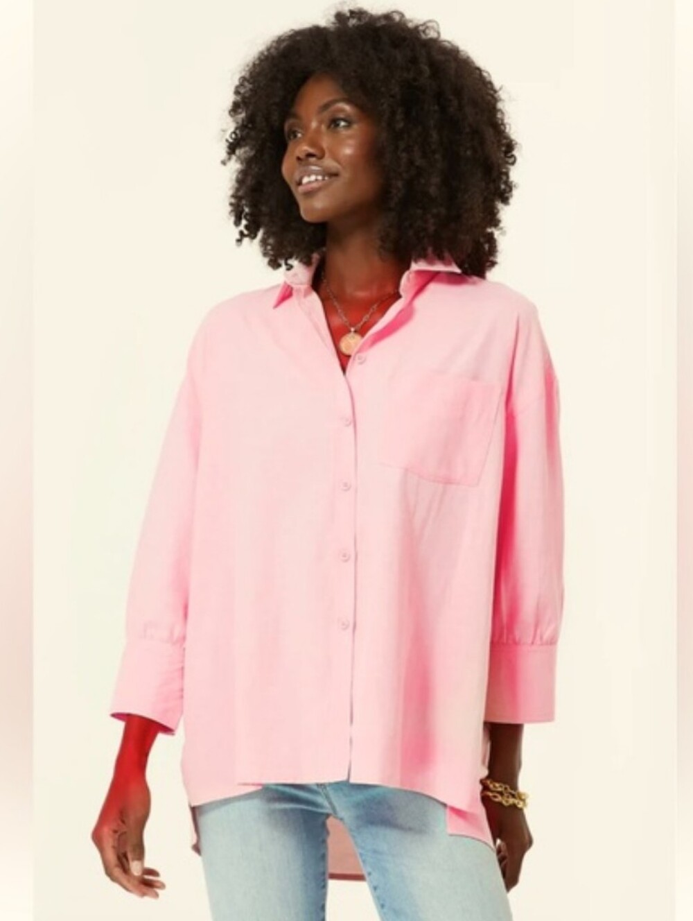 Tuckernuck Pomander Place Adair Boyfriend Oversized Button Down Shirt Pink Sz S